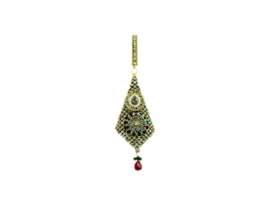 Diamond saree pin with red green and white stone