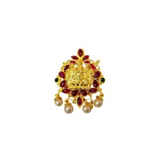 Gold plated dollar lakshmi design with covered red stone white pearl