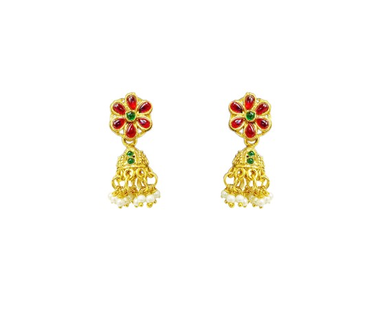 Gold plated dollar flower design with red stone white pearls