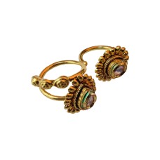 Gold plated two finger ring with white stones 