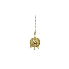 Gold plated big round  maang tikka white pearl
