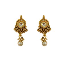 Gold Plated   Drops with White stone and Beads 