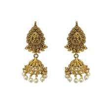 Gold plated Jhumka lakshmi design with white pearls