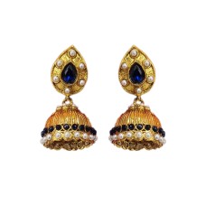 Gold Plated  Jhumka Blue and White Stones  