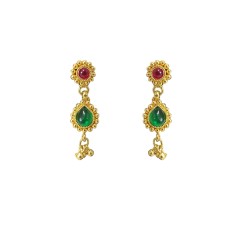 Gold plated drop red and green stone with gold beads