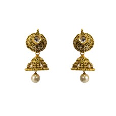 Gold plated jhumka with white pearl