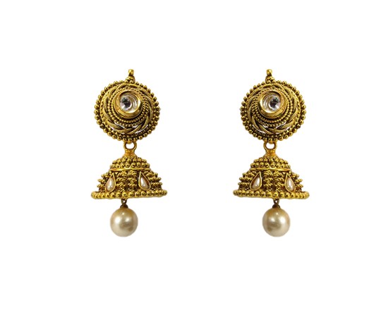 Gold plated jhumka with white pearl