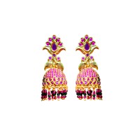 Jhumkas with pink stone and beads
