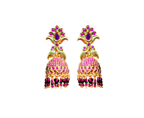 Jhumkas with pink stone and beads