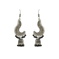 Oxidised Jhumkas with black beads