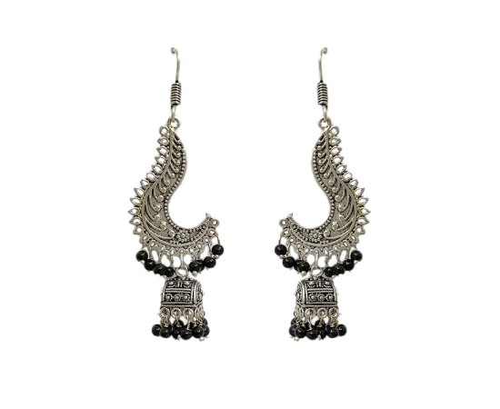 Oxidised Jhumkas with black beads