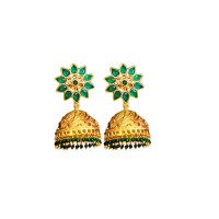 Jhumka with Emerald and White stone