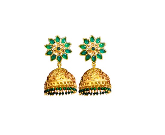 Jhumka with Emerald and White stone