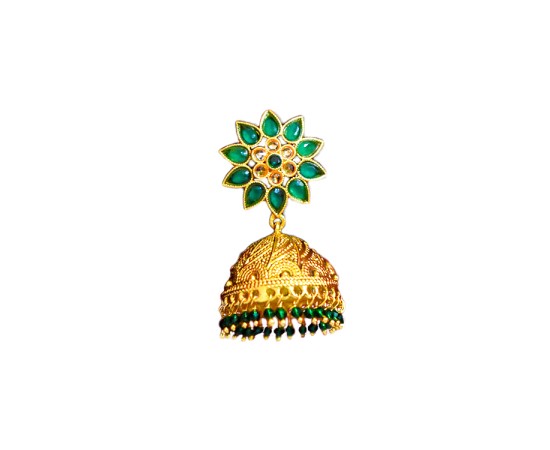 Jhumka with Emerald and White stone
