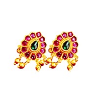 Stud with ruby and green stone