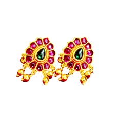 Stud with ruby and green stone