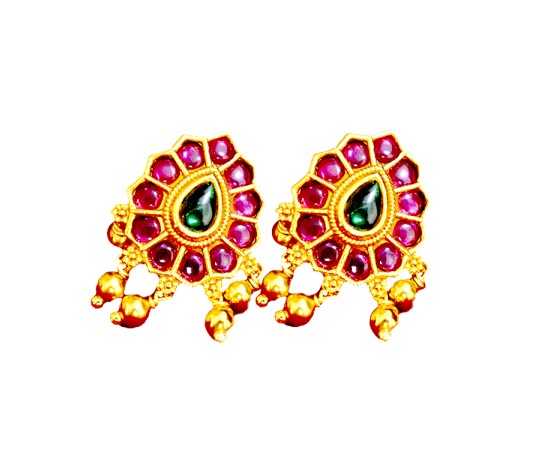 Stud with ruby and green stone