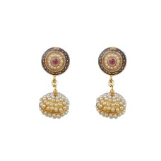gold plated withred stone and white pearls drops