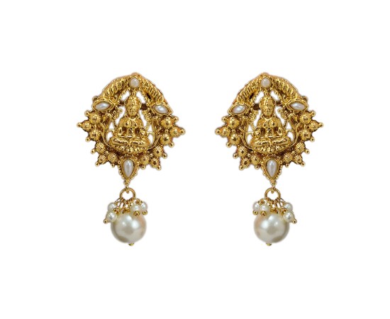 Gold plated small drop with pearl and Lakshmi design