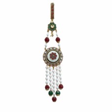Gold Plated Saree Pin Round Flower Design Red With White Stone 