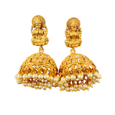 Gold Plated lakshmi Design Jhumka with White Pearls 