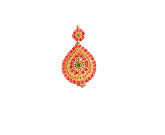Gold plated classic dollar with pink and green stone