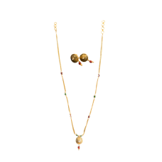 Gold plated small round chain red with green beads