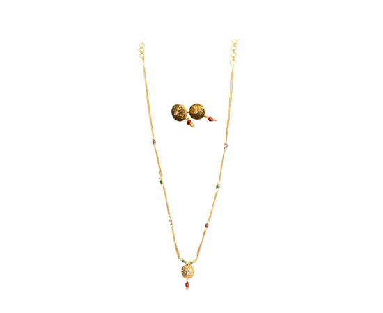 Gold plated small round chain red with green beads
