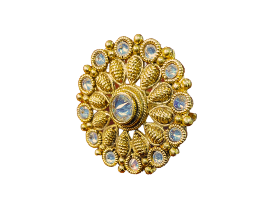 Gold plated sun flower Ring with white stone
