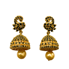Gold Plated Jhumka Black Stones with Golden Pearl