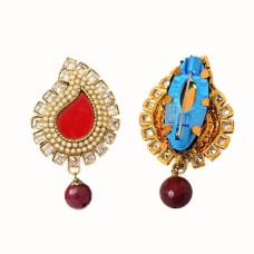 Gold Plated Saree Pin Manga Design Red With White