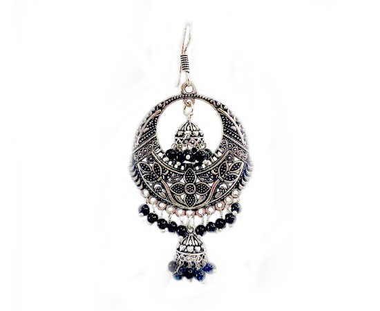 Oxidised round jhumkas with black beads