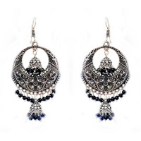 Oxidised round jhumkas with black beads