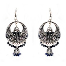 Oxidised round jhumkas with black beads