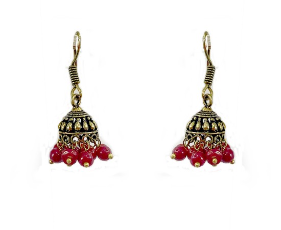 Oxidised small jhumka with red beads