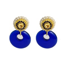 Gold plated flower design with blue stone and  white pearls drops 