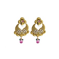 Gold plated with violet and white stone flower design drops