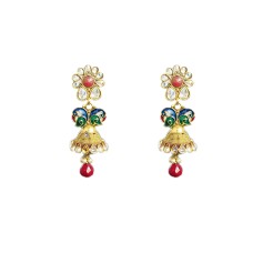 Gold plated with red and white stone peacock design