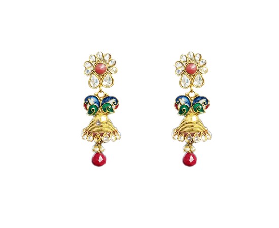 Gold plated with red and white stone peacock design