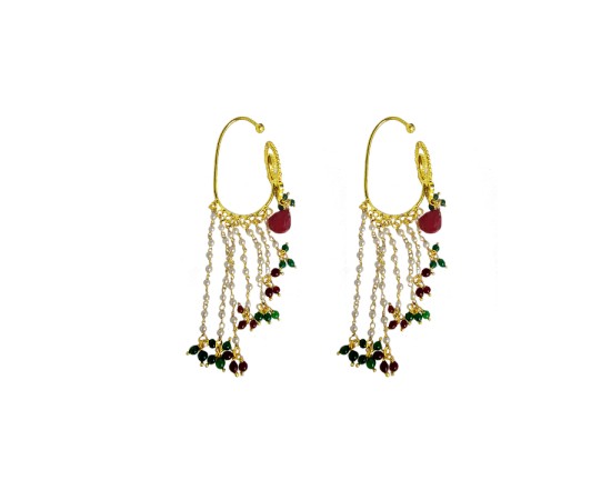 Ear Cuff Red And Green With White Stone