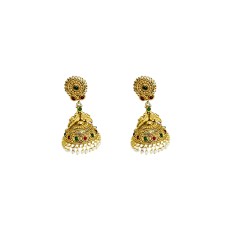 Gold Plated Jhumka  With Red  And Green Stone 