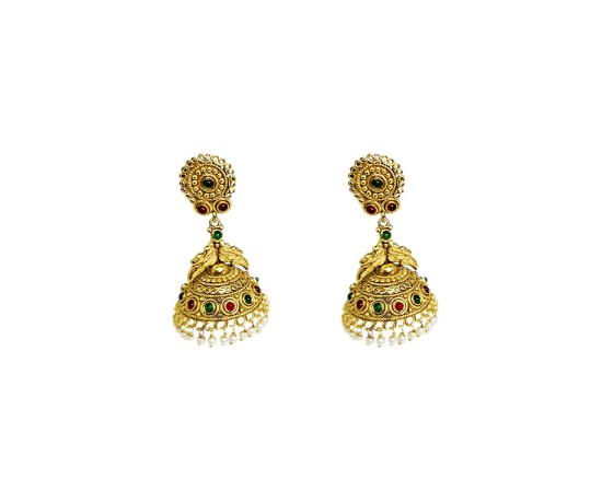 Gold Plated Jhumka  With Red  And Green Stone 