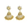 gold plated jhumka with white stone and spring design