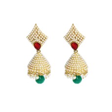 Gold plated with red and white stone green pearl