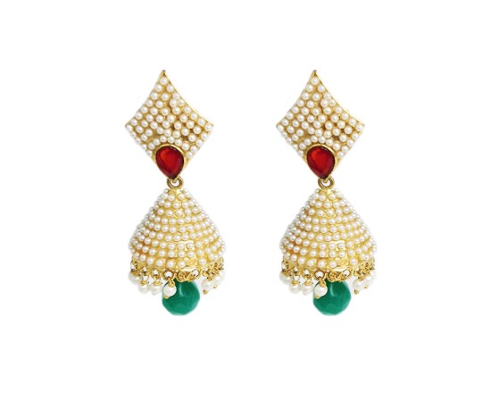 Gold plated with red and white stone green pearl