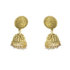 Big Golden Jhumka With Small White Pearls