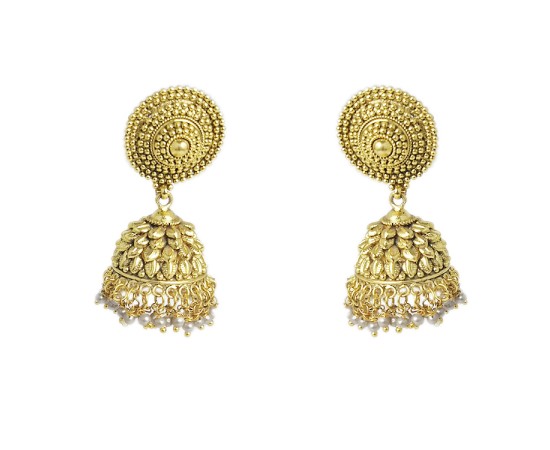 Big Golden Jhumka With Small White Pearls