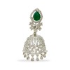 Silver Jhumka With White And Green Stone