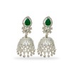 Silver Jhumka With White And Green Stone