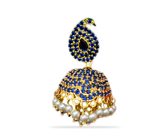 Jhumkas with Blue stone and pearls